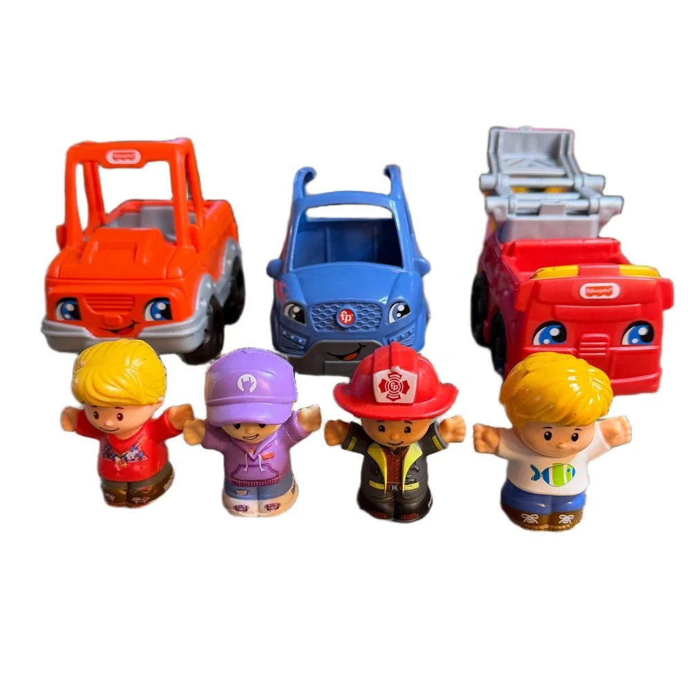 Fisher-Price Little People 7pc Set 3 Vehicles Fire Truck SUV & 4 Figures Lot
